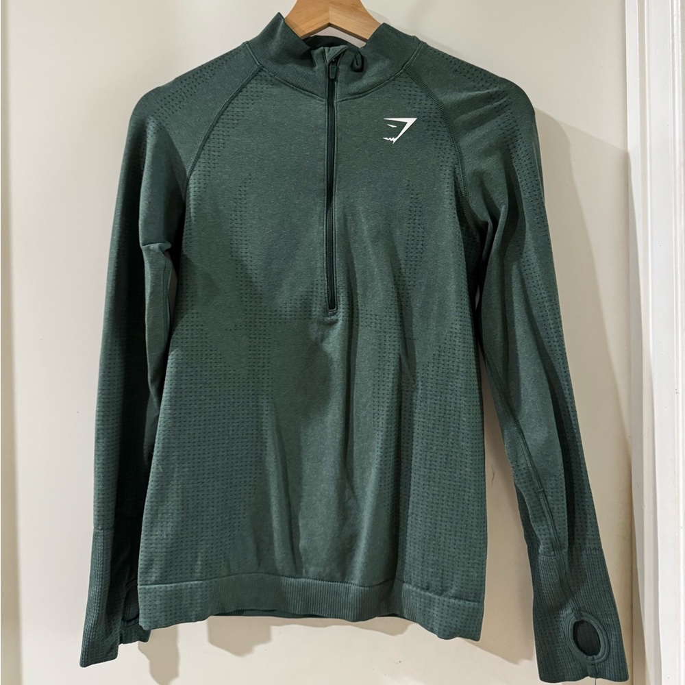 Gymshark Vital Seamless 2.0 1/2 Zip Pullover - Dark Green Marl

Size: Medium